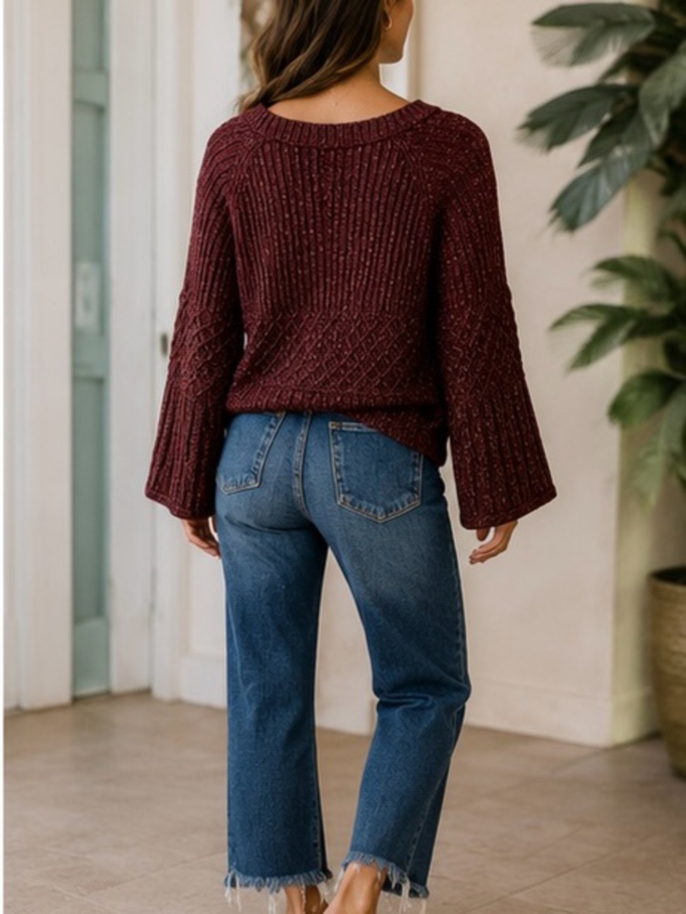 Cabi Burgundy Marled Cable Knit Sweater | Size Small - Picture 3 of 6
